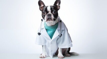 dog, Boston Terrier in doctor gown