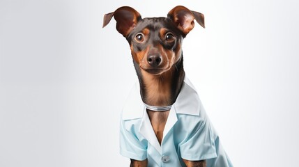 dog, German Pinscher in doctor gown