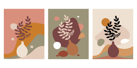 Collection of boho flowers posters, banners, cards, covers, flower arrangement