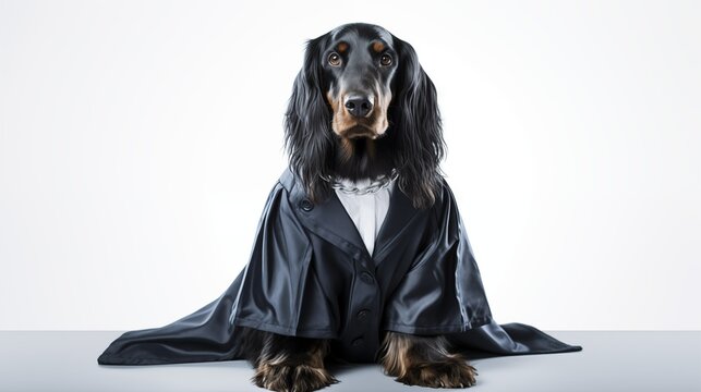 dog, Gordon Setter dog in doctor gown