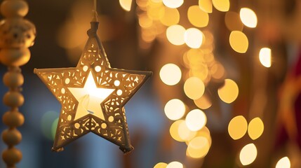 Islamic concept Decoration white star with traditional lantern