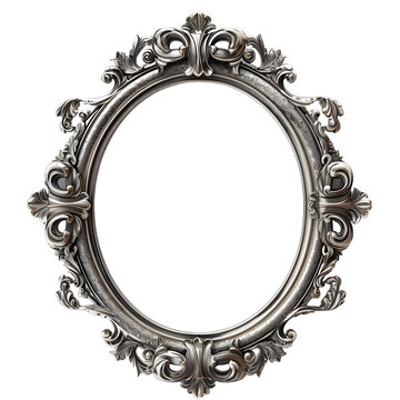 Silver antique vintage oval frame isolated on transparent