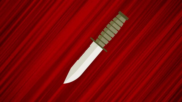 Flying knife on blue background. Animation of flying object. Different versions in my portfolio: red and blue background, another angle and central object. Looped animation