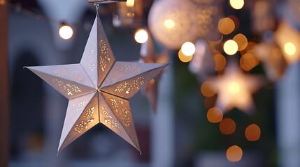 Islamic concept Decoration white star with traditional lantern