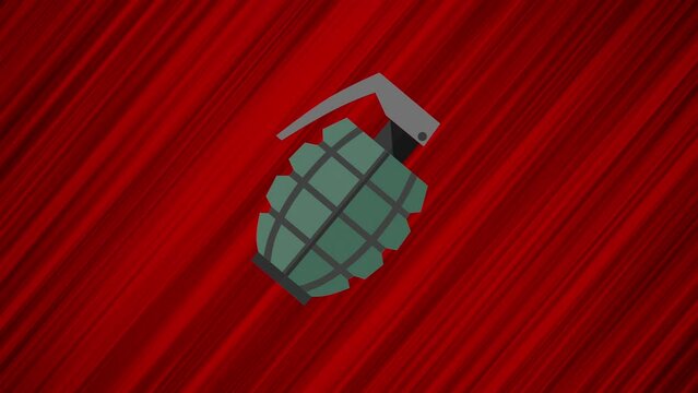 Flying grenade on red background. Animation of flying object. Different versions in my portfolio: red and blue background, another angle and central object. Looped animation
