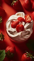 AI generated illustration of a plate of freshly whipped cream topped with strawberries