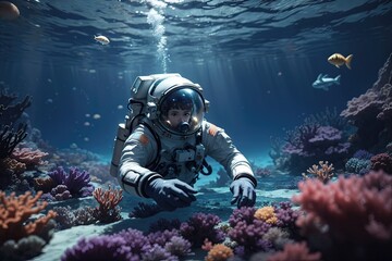 Swimming Astronaut in AI-Generated Underwater World