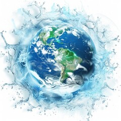 Planet Water: Earth Engulfed in Splashing Blue Water, Symbolizing the Necessity of Water Conservation, Generative AI