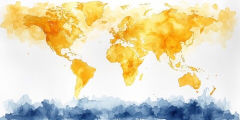  Watercolor Painting of the World Map Reflecting the Vivid and Artistic Nature of Geography,...