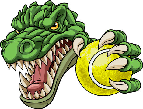 A crocodile, dinosaur or alligator lizard tennis sports mascot