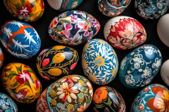 AI generated illustration of An assortment of multicolored and patterned Easter eggs