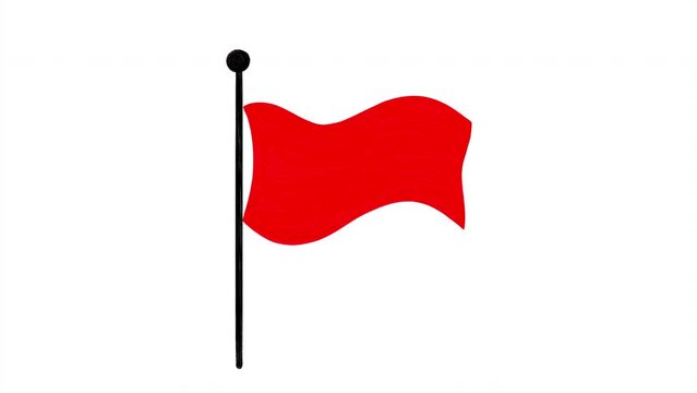 Waving red flag, hand drawn animation on a white background