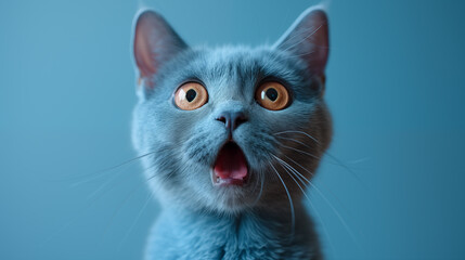 Portrait of a blue british cat on a blue background