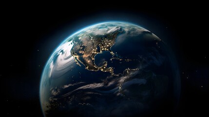 Naklejka na ściany i meble AI-generated illustration of the Earth illuminated from space.