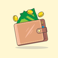 Vector illustration of money  wallet leather and coins 