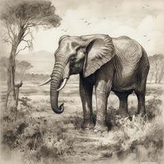AI generated illustration of an elephant strolling leisurely through a lush, forest environment