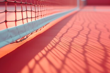 a tennis court image with peach tones, featuring a white net