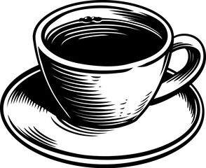 A coffee mug or cup in a retro etching engraving woodcut style