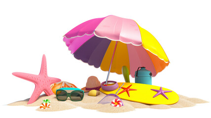 Summer Fun with Beach Umbrella and Accessories isolated on transparent background