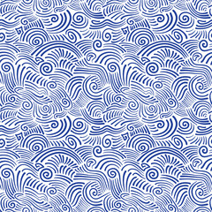 Hand drawn pattern of abstract waves. Line doodle background.