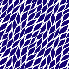 Hand drawn pattern of abstract leaves. Dark blue leaf shapes on white background