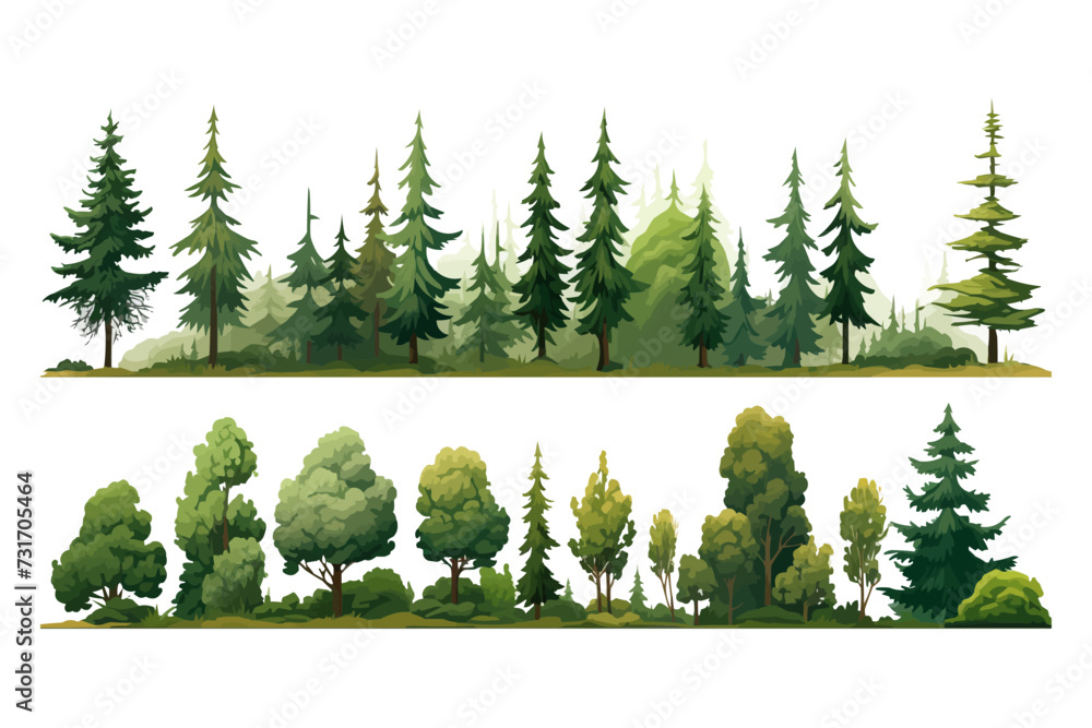 Poster forest trees set isolated vector style with transparent background illustration