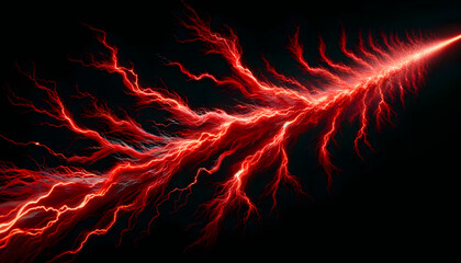 Red lightning sparks and ember particles on plain black background