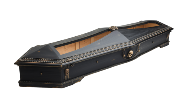 open black coffin, isolated on transparent background