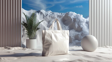 Fototapeta na wymiar White shopping bag mock up on studio scene.