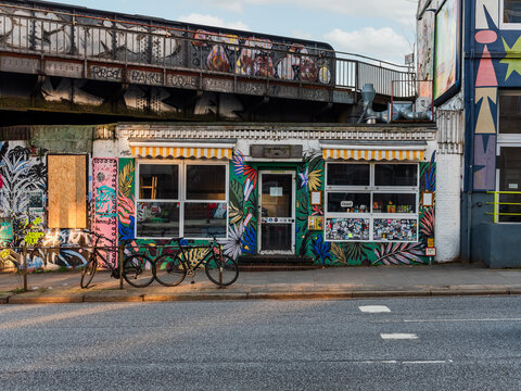 Hamburg, Germany - 01272024: photo of a closed burrito restaurant in Hamburg under the Sternbrücke that is a railwaybridge that will be demolished early 2024. street intersection Stresemannstrasse.