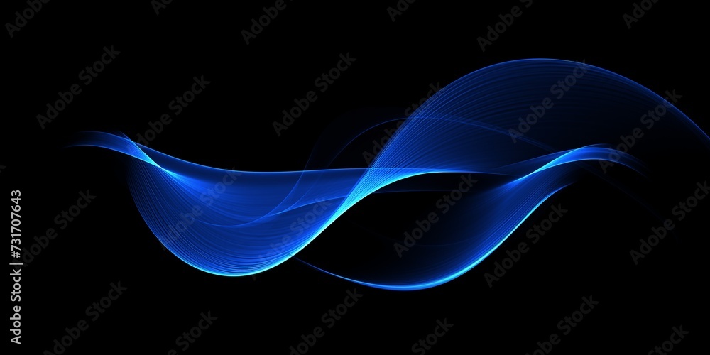 Poster abstract shiny color blue wave design element on dark background. science design