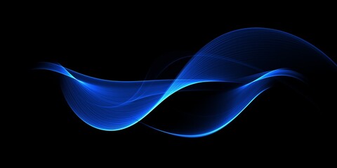 Abstract shiny color blue wave design element on dark background. Science design