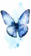 Painting of a blue butterfly on a white background, AI-generated.