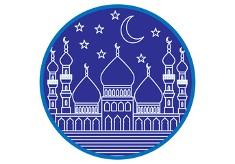 Icono de mezquita en un círculo azul.
