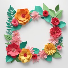 A vibrant wreath composed of paper cutout flowers and leaves