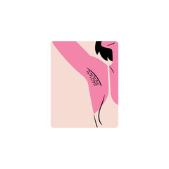 Badge for women's rights and equality. Stylish and vector illustration dedicated to feminism – a girl shows a hairy armpit. Sticker for International Women's Day. 
