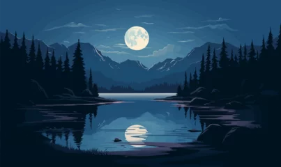 Papier Peint photo Lavable Blue nuit full moon field vector flat minimalistic isolated illustration
