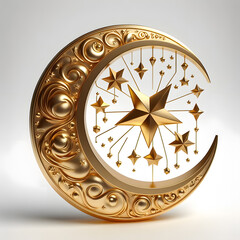 Eid Ramadan 3d crescent moon golden star ornament festival decoration design element