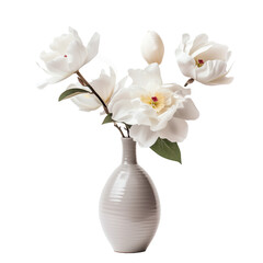 vase with beautiful white flowers, isolated on transparent background