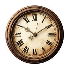 vintage wall clock, isolated on transparent background