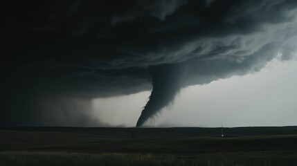 AI generated illustration of a dramatic scene of a tornado in a grassy field