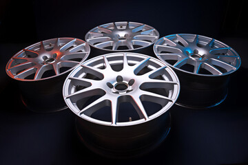 not new 18-radius light gray auto rims with red and blue backlighting