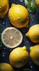 AI generated illustration of fresh lemons with water drops
