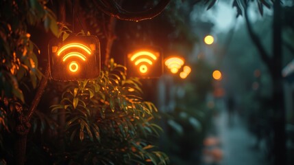 Network Nexus: Glowing Wireless Signs