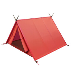 3D red color tent camp illustration isolated on a transparent background