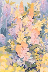 AI generated illustration of a vibrant watercolor painting featuring a still-life bouquet of flowers