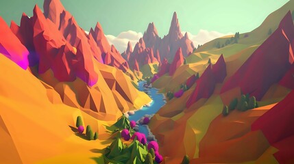 AI generated illustration of a sandy mountain range in a futuristic, cubist style - obrazy, fototapety, plakaty