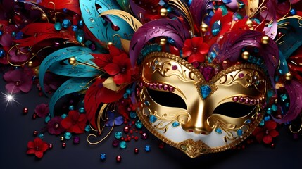 carnival mask with red flowers
