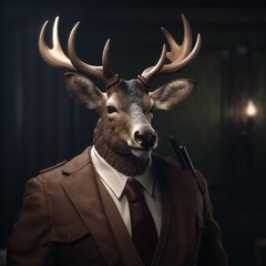 AI generated illustration of an antelope wearing a business suit and tie