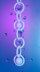 Abstract 3D illustration featuring interconnected chain of white circles in bright blue environment